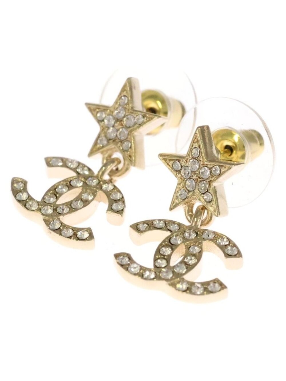 Chanel CC Logo Star Rhinestone Earrings Gold